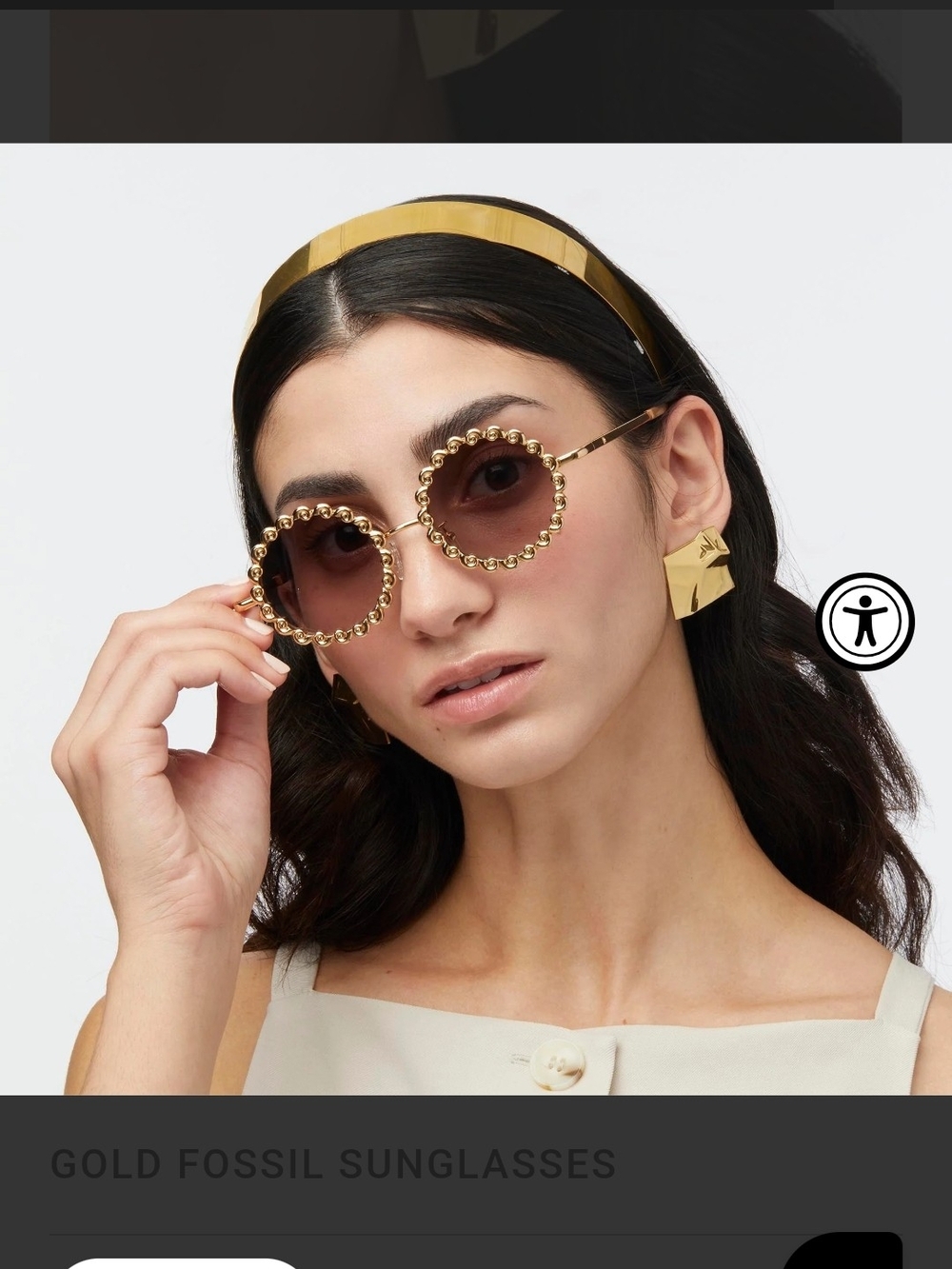 Lele Sadoughi - Gold Round Beaded Sunglasses with Brown Lenses